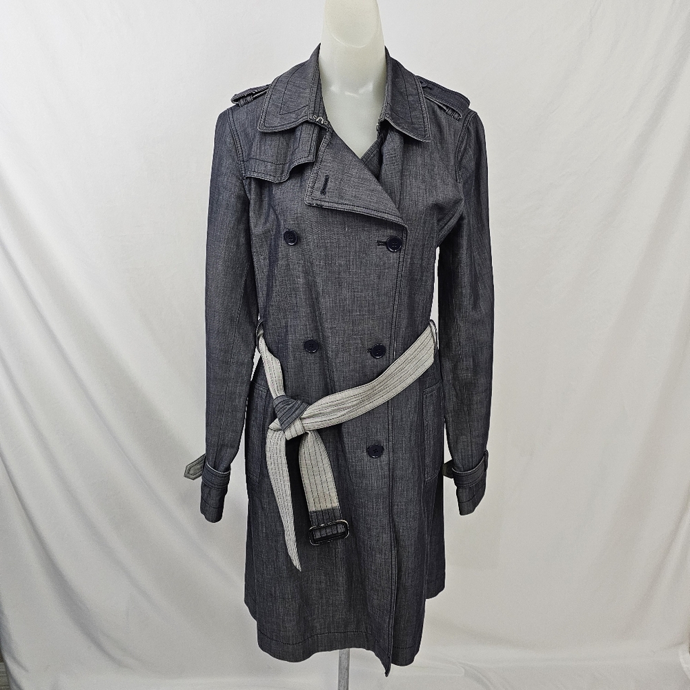 Banana Republic 3/4 Indigo Belted Trench Coat Italian Cotton Ramie Small-Tall